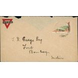 1919 (Jan 28) Y.M.C.A Envelope to India bearing a diagonally bisected 8a tied by "F.P.O No. 339" c.