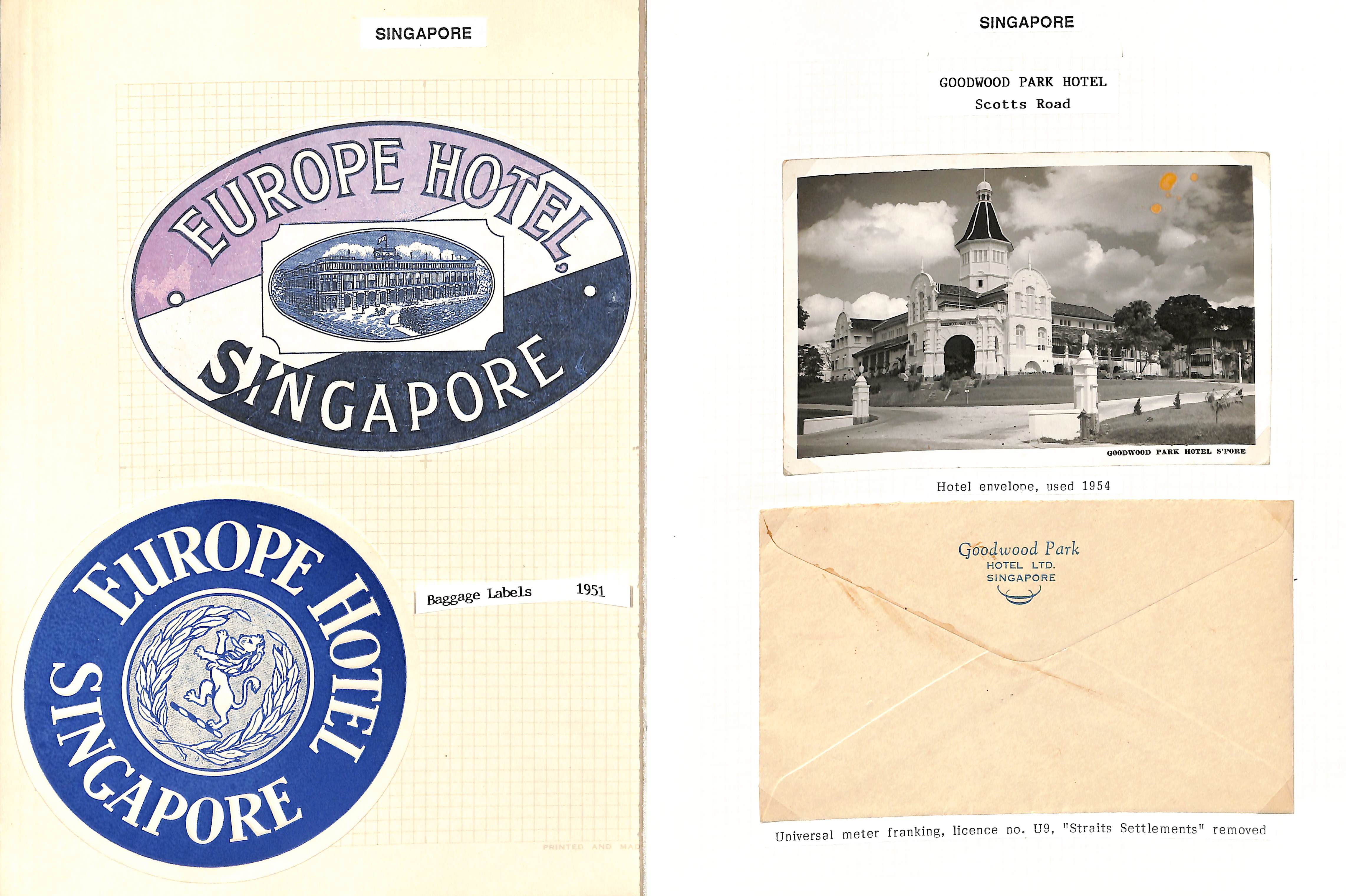 Hotels. 1900-85 Printed envelopes, picture postcards and ephemera from various Singapore hotels - Image 5 of 10
