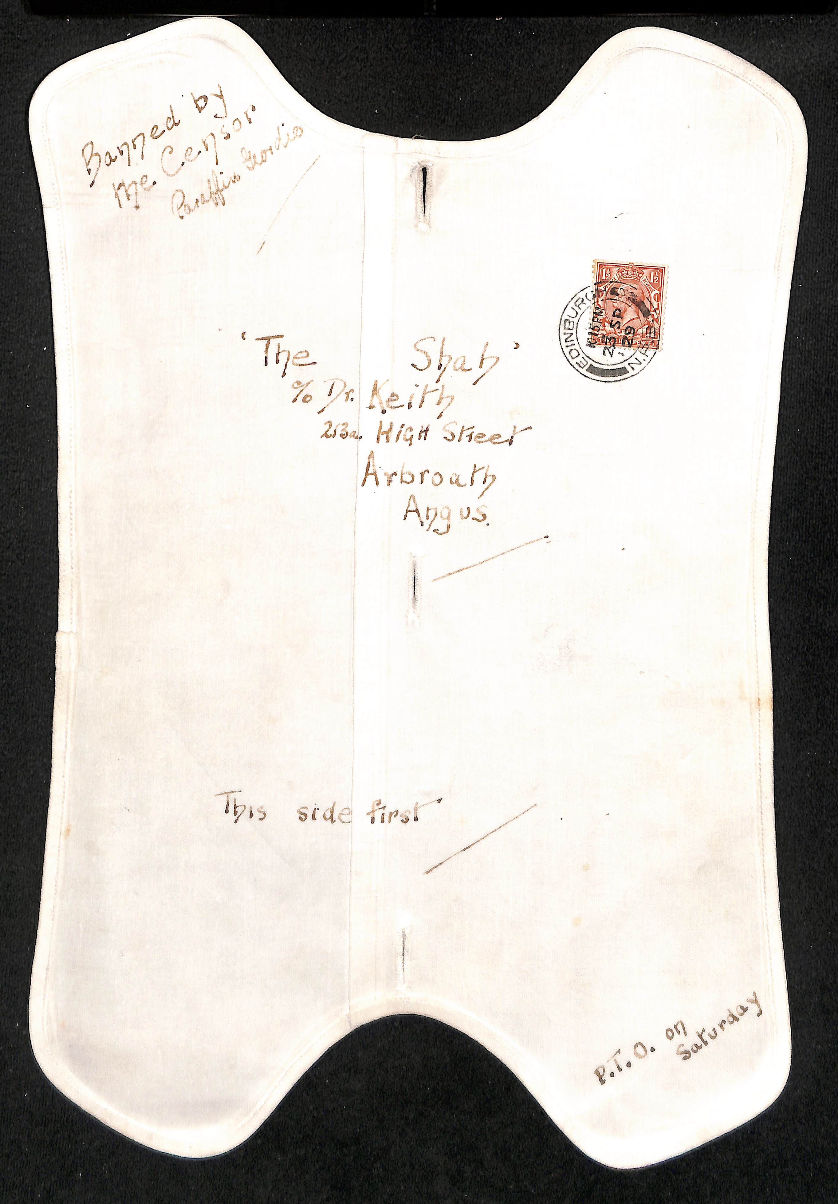 1929 (Sep 23) Clerical dog collar posted from Edinburgh to Arbroath, a KGV 1½d cancelled by "