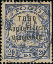 1915 (Jan 7) Type 6 overprint ("Anglo-French" 15mm), selection comprising 5pf used (8, seven on