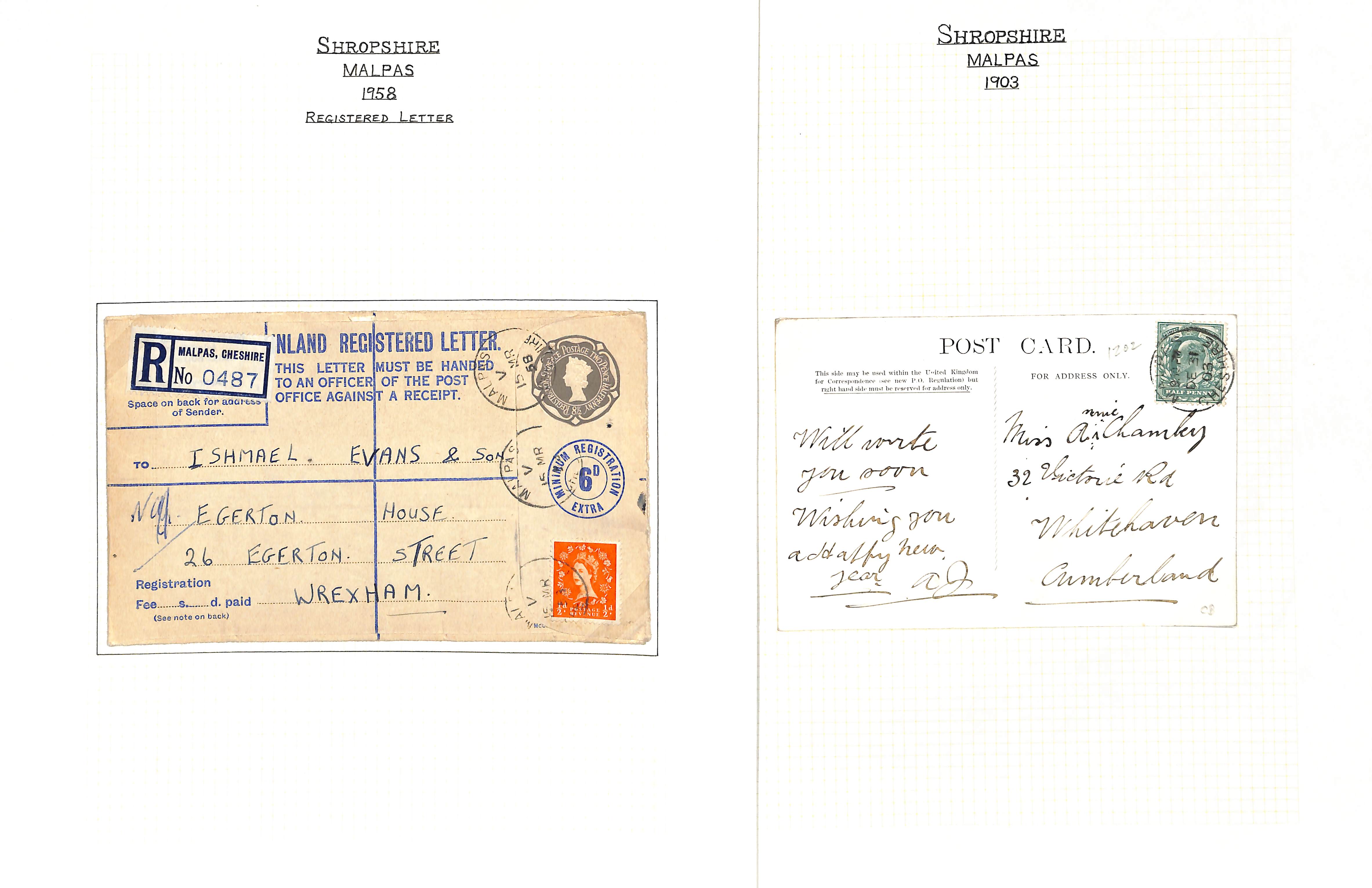 Cheshire. 1799-1958 Entire letters, covers and cards including 1828 "NESTON" fleuron, boxed "Malpas" - Image 8 of 16