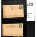 1885 1c + 1c Reply cards, two proofs in the issued design from the De La Rue archives, both dated "