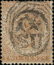 1878 2c Brown handstamped with Crescent Star and SU in oval device, used with Malacca "B/172"