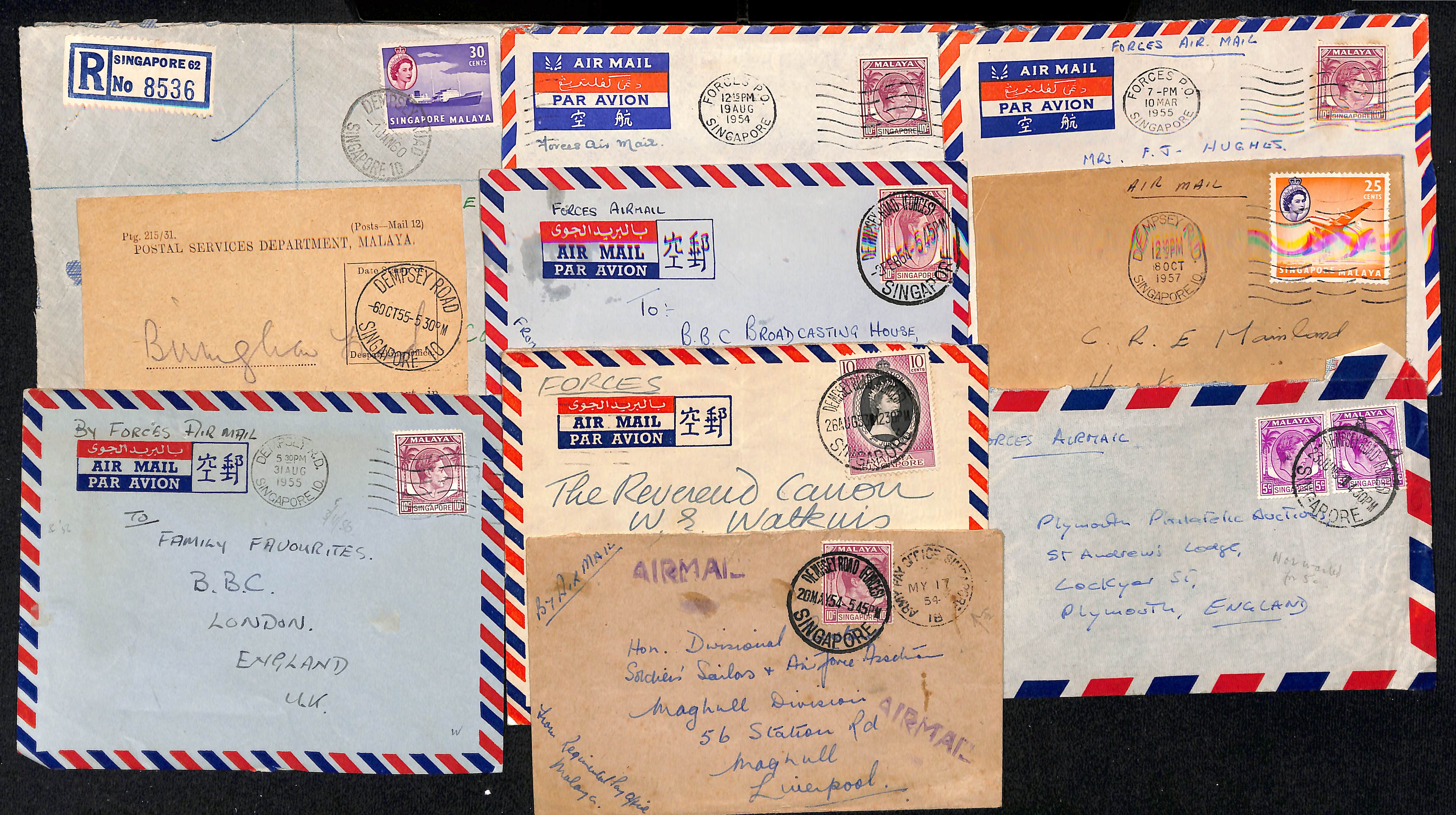 Dempsey Road. 1954-66 Covers (10), stamps and pieces (15) including "FORCES P.O / SINGAPORE"