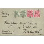 1899 (Feb 17) Cover to Germany bearing two ½d and two 1d stamps, each with a fine cork cancel (Proud