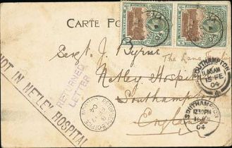 1904 (Jan 4) Picture postcard franked ½d vertical pair, to "Sergt. J. Byrne, Netley Hospital,