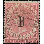 1882-85 Crown CC 4c rose used, with part oval "WINDSOR / RED ..... / BANGKOK" handstamp and