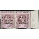1922 Malaya-Borneo Exhibition 25c and Multiple Script CA $1 pairs, both with the variety badly