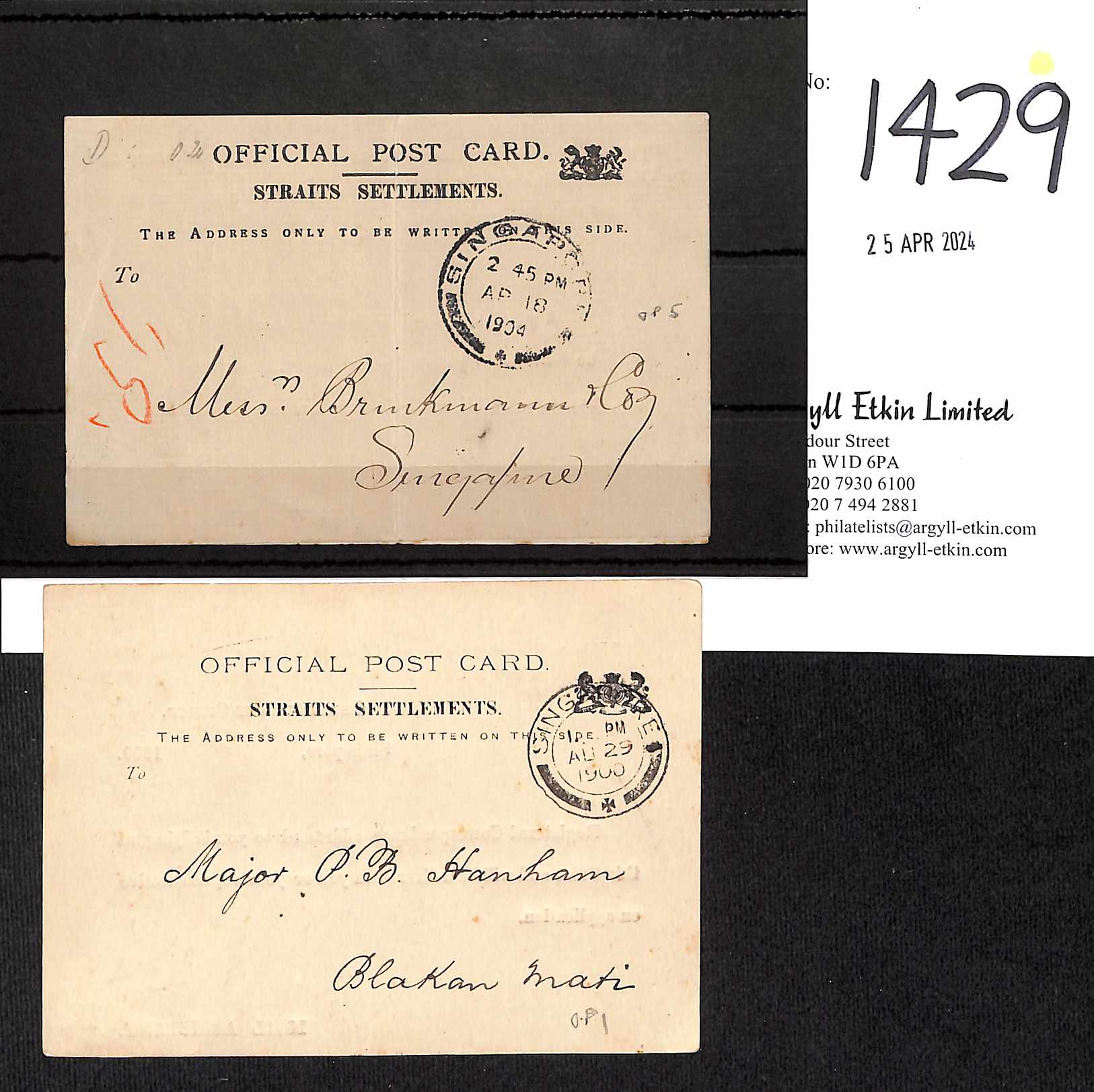 1900-04 Official Post Cards with small royal arms at right, differing fount types for the heading,