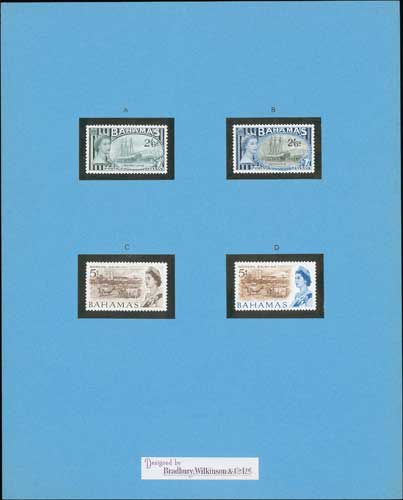 1965 Pictorial definitive issue, unadopted stamp size essays for the unissued 5d value (2) depicting