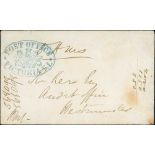 c.1870 Stampless cover headed "O.H.M.S", to "R. Kerr Esq., Audit Office, Westminster", with blue