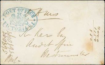 c.1870 Stampless cover headed "O.H.M.S", to "R. Kerr Esq., Audit Office, Westminster", with blue