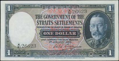 1935 (Jan 1st) Straits Settlements Government issue $1, serial K/51 26623, uncirculated. Pick 16b.