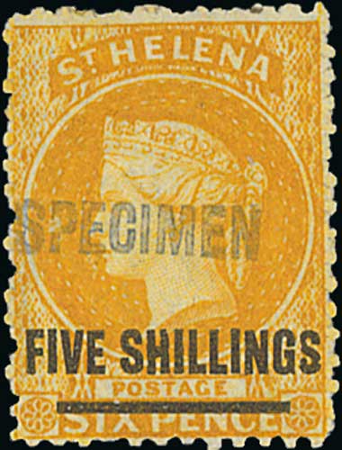 1868 5/- Orange, three examples with "SPECIMEN" overprint, types D11, SH1 or SH2, all mint with part - Image 3 of 3