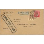 Late Fee. 1928 (Oct 12) Cover from Singapore to London franked 18c, with boxed "LATE FEE PAID" (