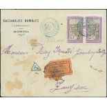 1929 (Jan 26) Cover from Tongobory, Madagascar, franked 25c pair to Zanzibar, handstamped "T",