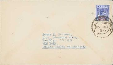 1947 (Mar 15) Cover to USA franked 15c, with double ring skeleton c.d.s showing the error of