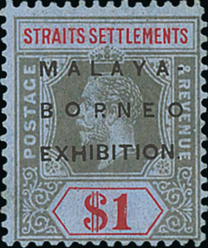 1922 Malaya-Borneo Exhibition, Multiple Crown CA 2c - $5 and Multiple Script CA 1c - $1 sets fine