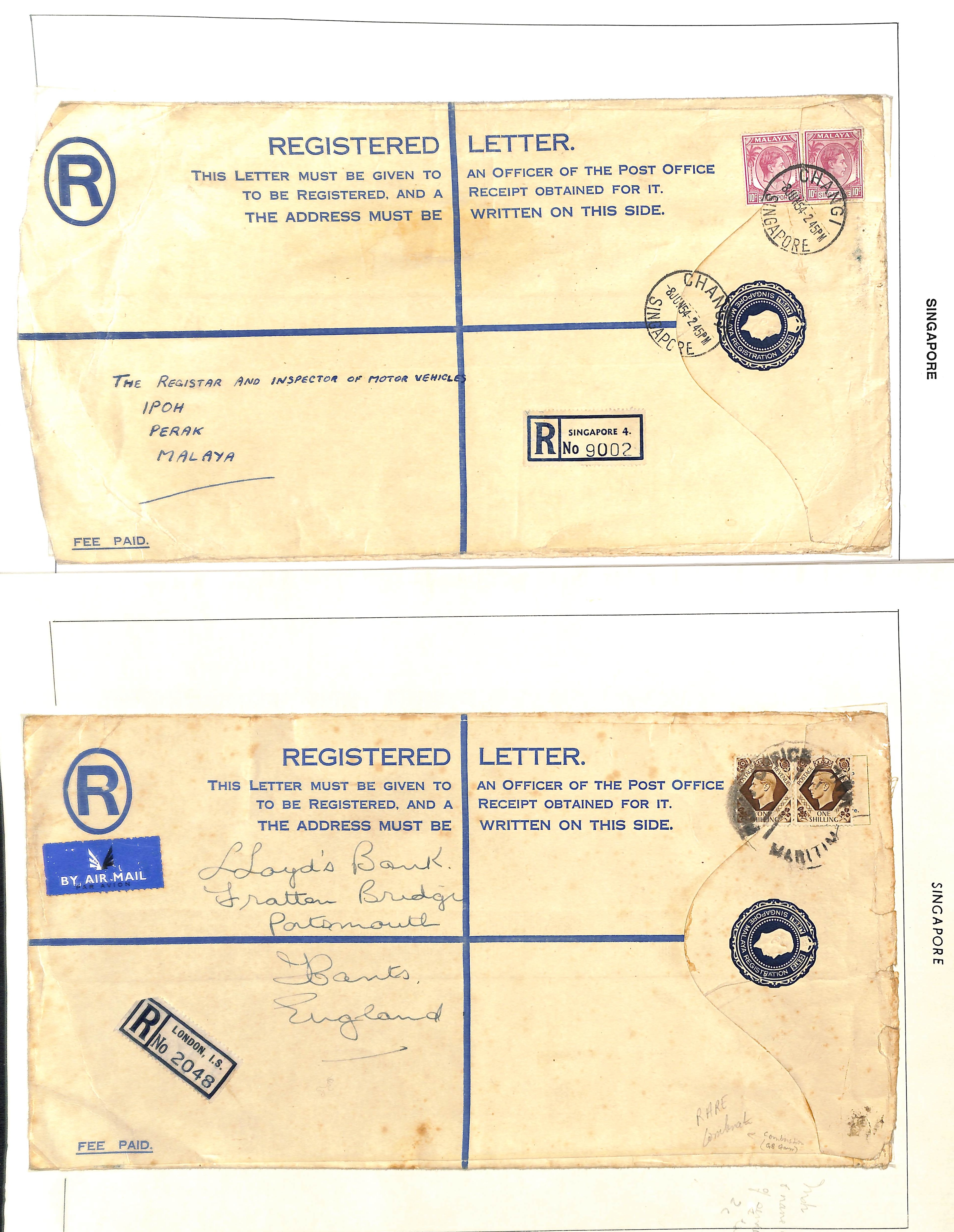 1948-55 KGVI 20c Registration envelopes, first issue without space for senders address on reverse, - Image 3 of 4
