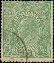 1914-20 ½d Green, line pef 14¼, used, scarce. S.G. 20a, £650. Photo on Page 128.