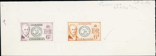 1958 QEII 6d Unadopted stamp size handpainted essays in black ink and watercolour, depicting the - Image 2 of 2