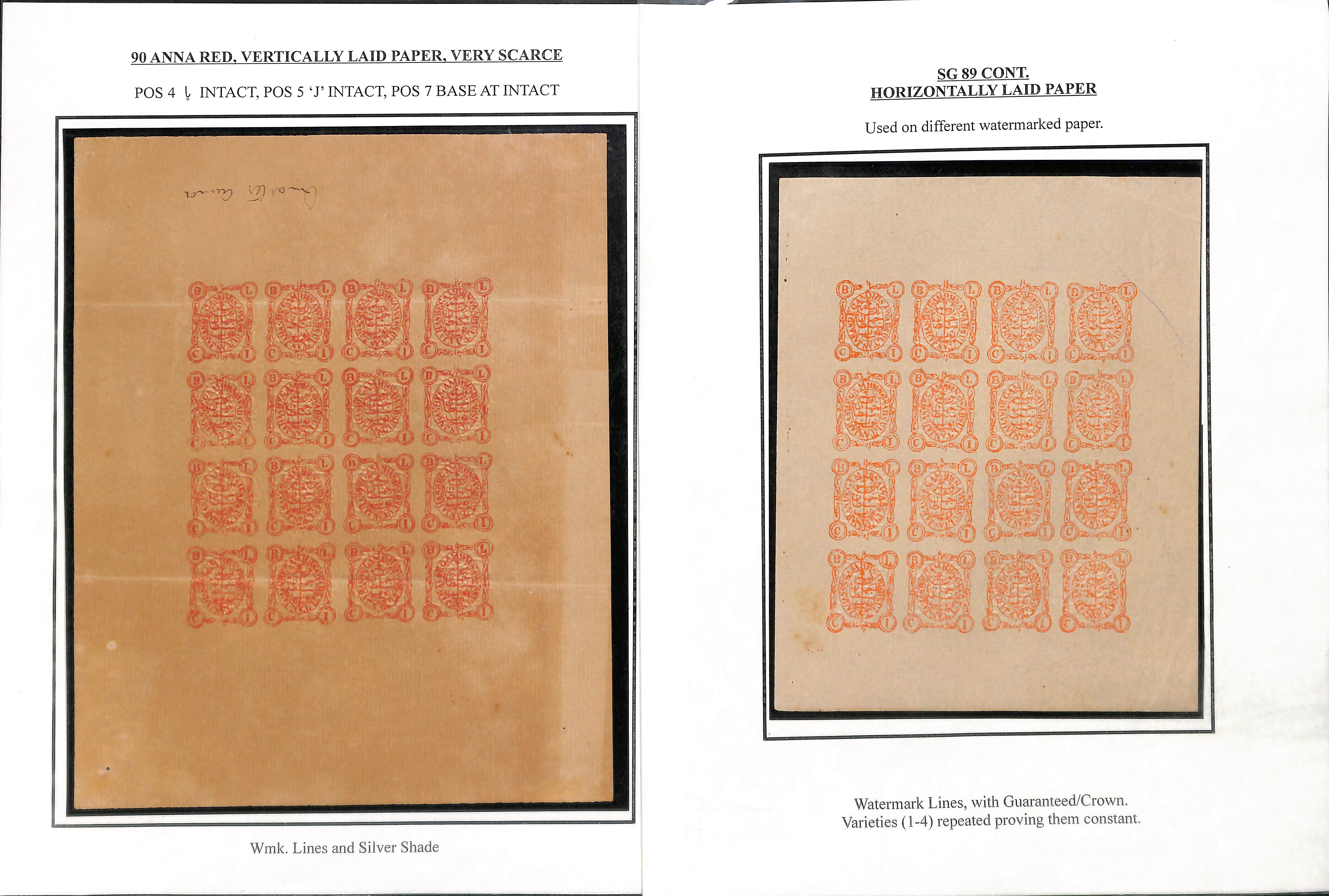 1903 Issue with circular embossing, unused sheets comprising ¼a rose red on horizontally laid