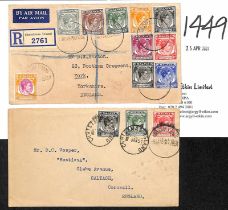 1951 Covers to England, the first registered franked by ten Singapore stamps paying the 75c rate and