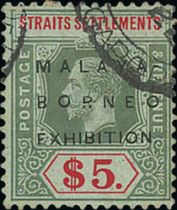 1922 Malaya-Borneo Exhibition, Multiple Crown 2c - 45c, $2 and $5, and Multiple Script CA 1c - $1,