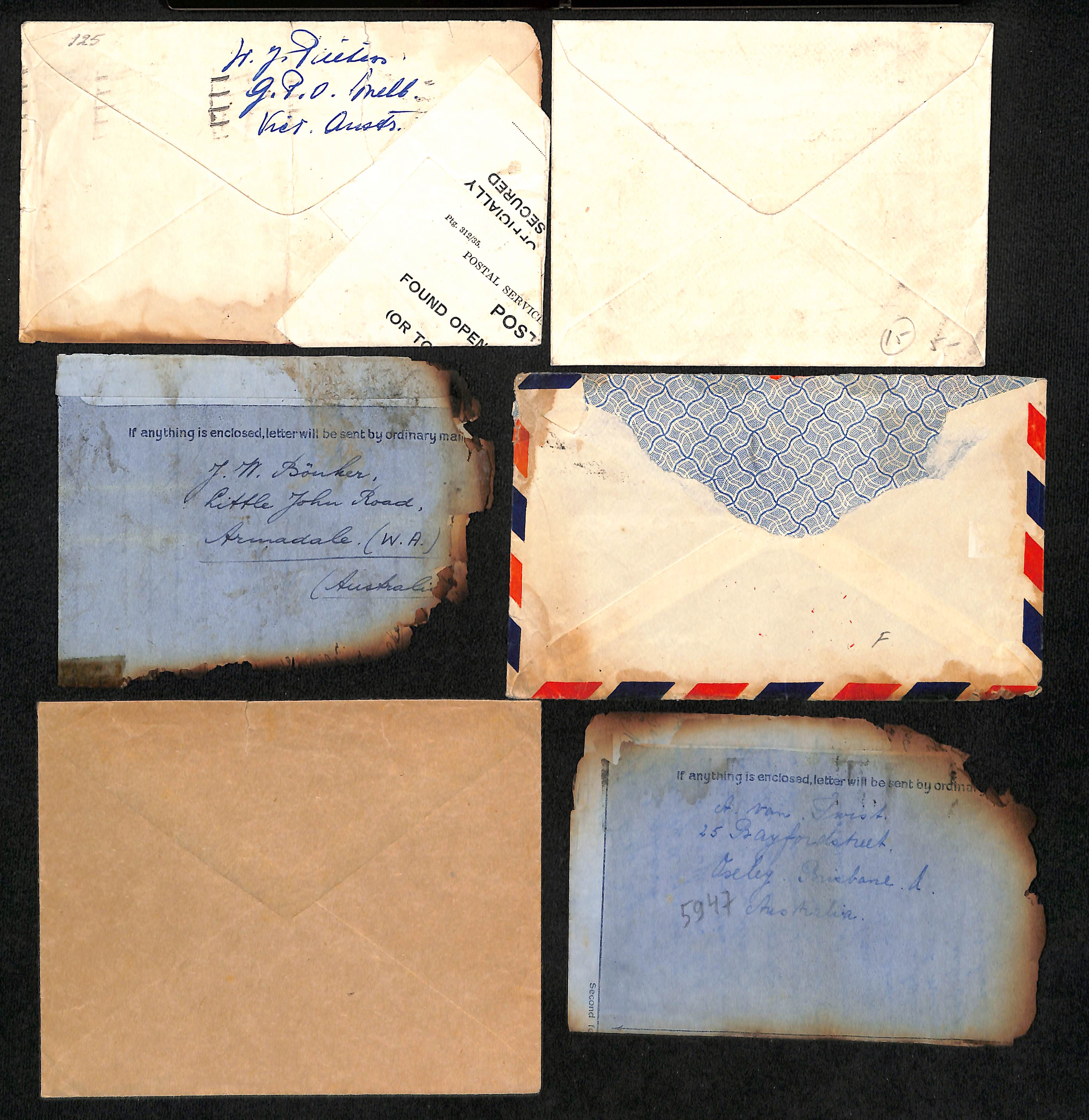 Netherlands - From Australia. 1954 (Mar. 8-12) Covers franked 2/- (2) and 10d aerogrammes (2), one - Image 2 of 2