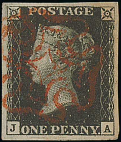 1840-41 1d Black and 1d red, JA plate 5 matching pair both showing the distinctive letter "J", the