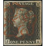 1840-41 1d Black and 1d red, JA plate 5 matching pair both showing the distinctive letter "J", the