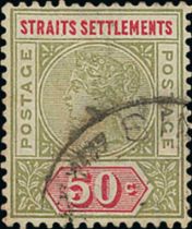 1892-99 50c Olive-green and carmine, variety repaired "S", fine used. S.G. 104a, £700. Photo on Page