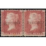 1864-79 1d Red plates with plate 146 pair handstamped "SPECIMEN" type 9, mint (11, including plate