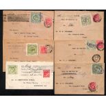 1904-05 Covers franked KEVII 1d, all bearing 2d railway letter stamps, comprising Oldham, Ashton &