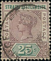 1892-99 25c Purple-brown and green, variety repaired "S", fine used. S.G. 103b, £750. Photo on