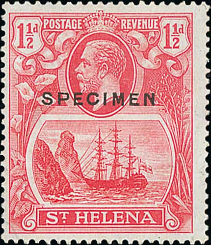 1922 1½d Rose-red overprinted "SPECIMEN", variety torn flag, fine mint. Rare, only seven examples