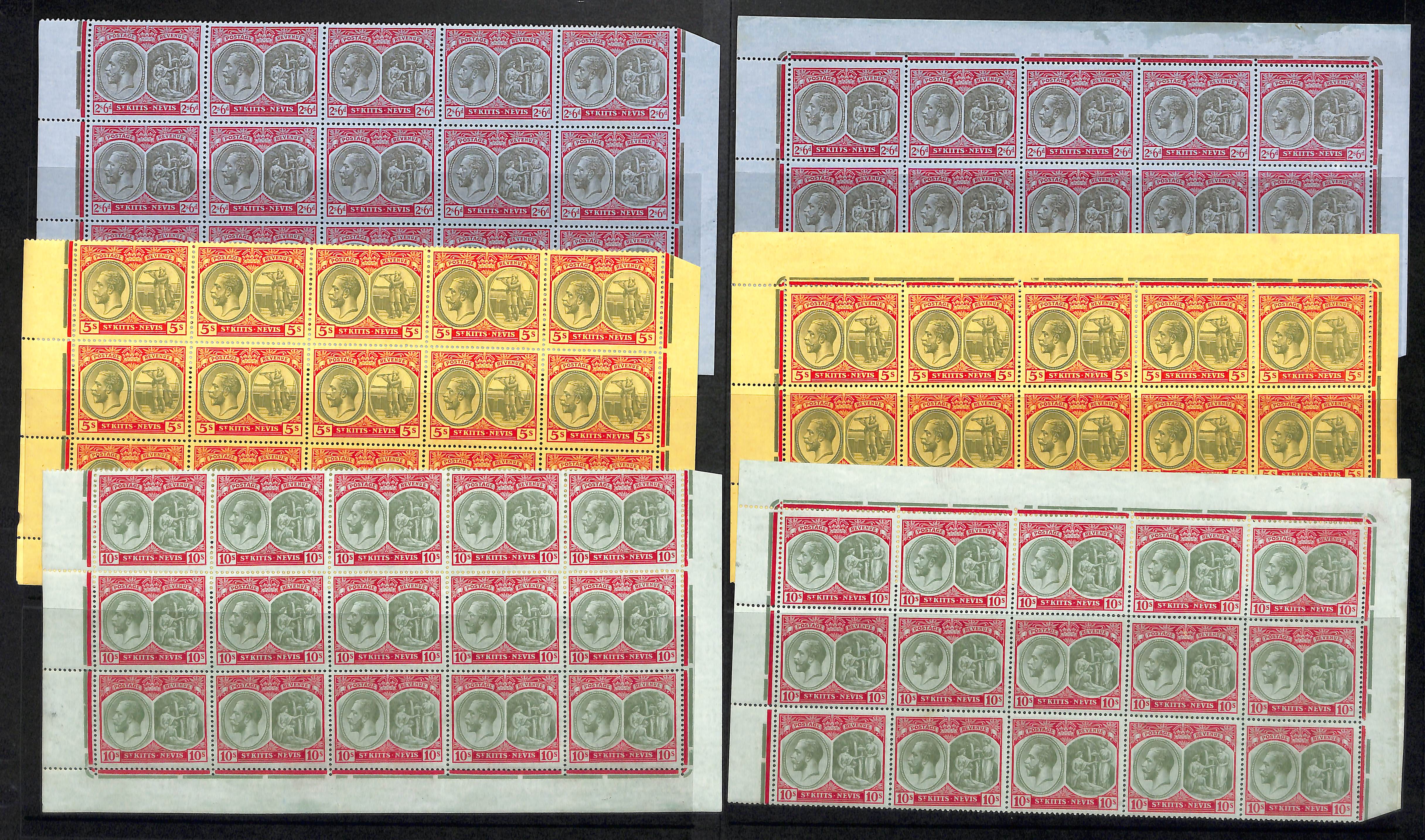 1920-22 2/6 - 10/- Unmounted upper and lower marginal blocks of fifteen of each value. S.G. 33/5, £