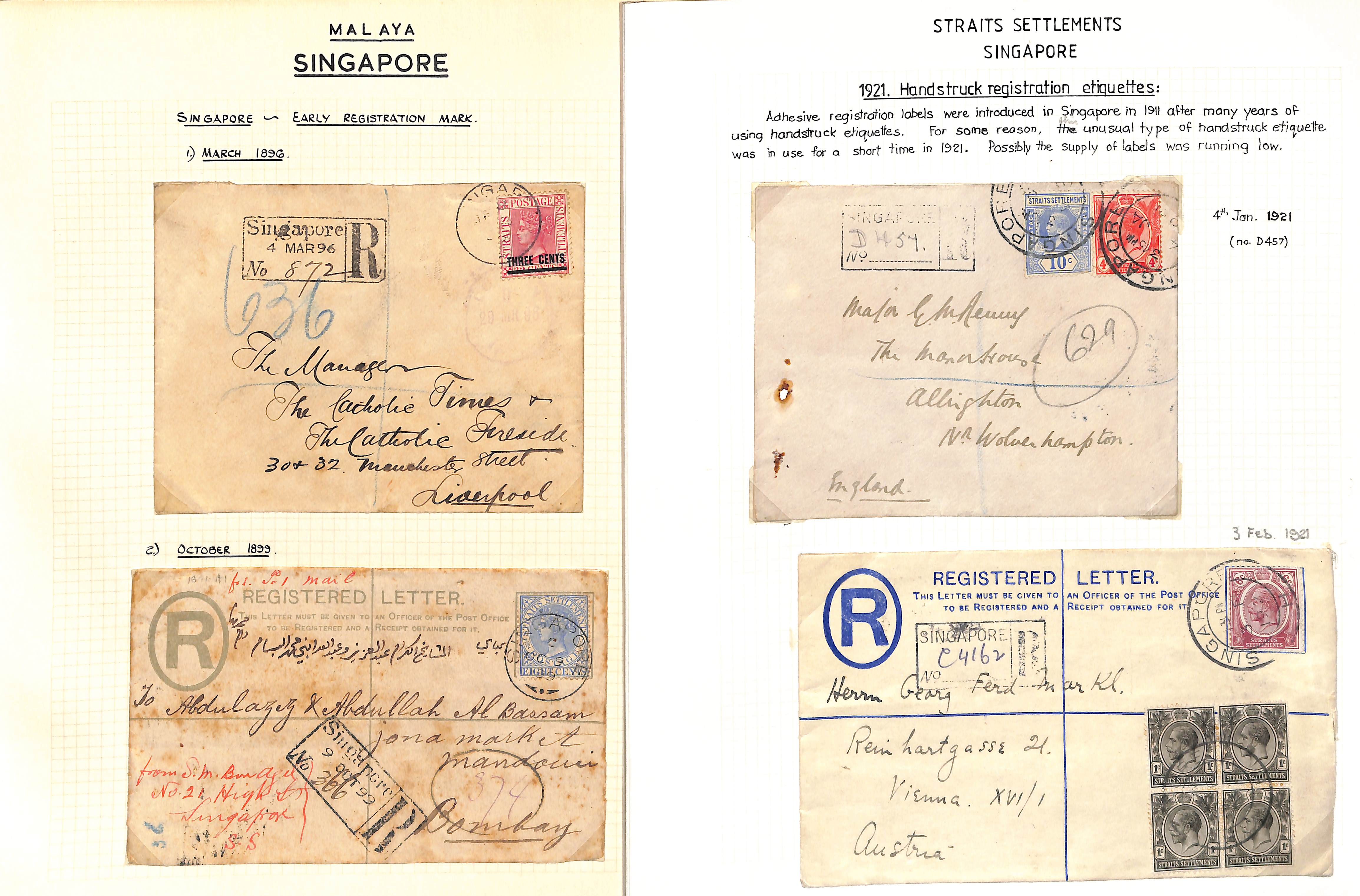 1877-1921 Registered covers all with handstruck registration handstamps including 1877 boxed "REGT - Image 2 of 2