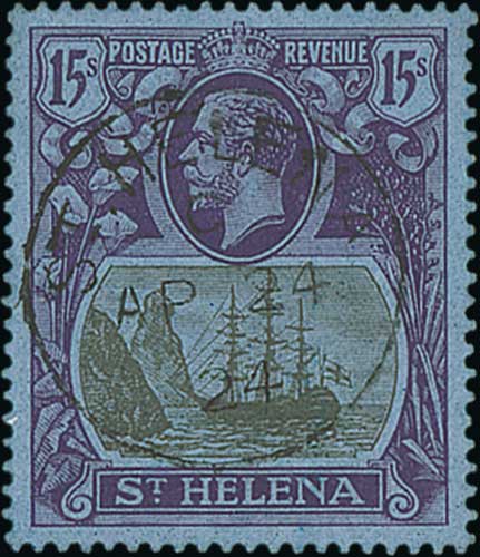 1922 15/- Grey and purple on blue superb used with 1924 (Apr 24) c.d.s, a rare stamp used with a