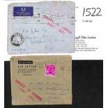 1954 (Jan. 7/8) Cover from Penang and air letter from Kuala Lumpur, to G.B., both with "T" below "B"