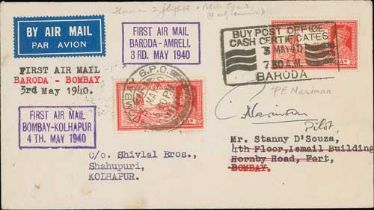 1940 (May 3/4) Cover carried on the Air Services of India first flight from Baroda to Bombay,