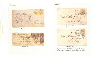 Madras. 1863-73 Covers comprising 1865-66 covers to London franked 2a yellow pair or four 1a
