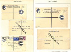 1925-35 KGV 15c Registration envelopes, Specimen, unused and used examples of the size G, H and K