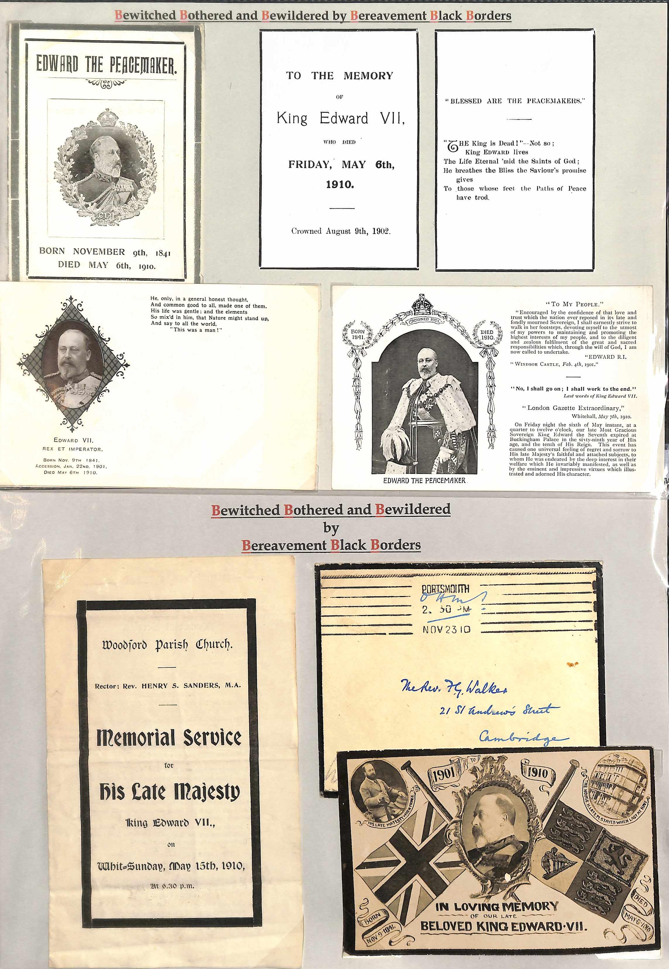 King Edward VII/Queen Alexandria. 1901-25 Mourning covers, letters, ephemera and picture postcards