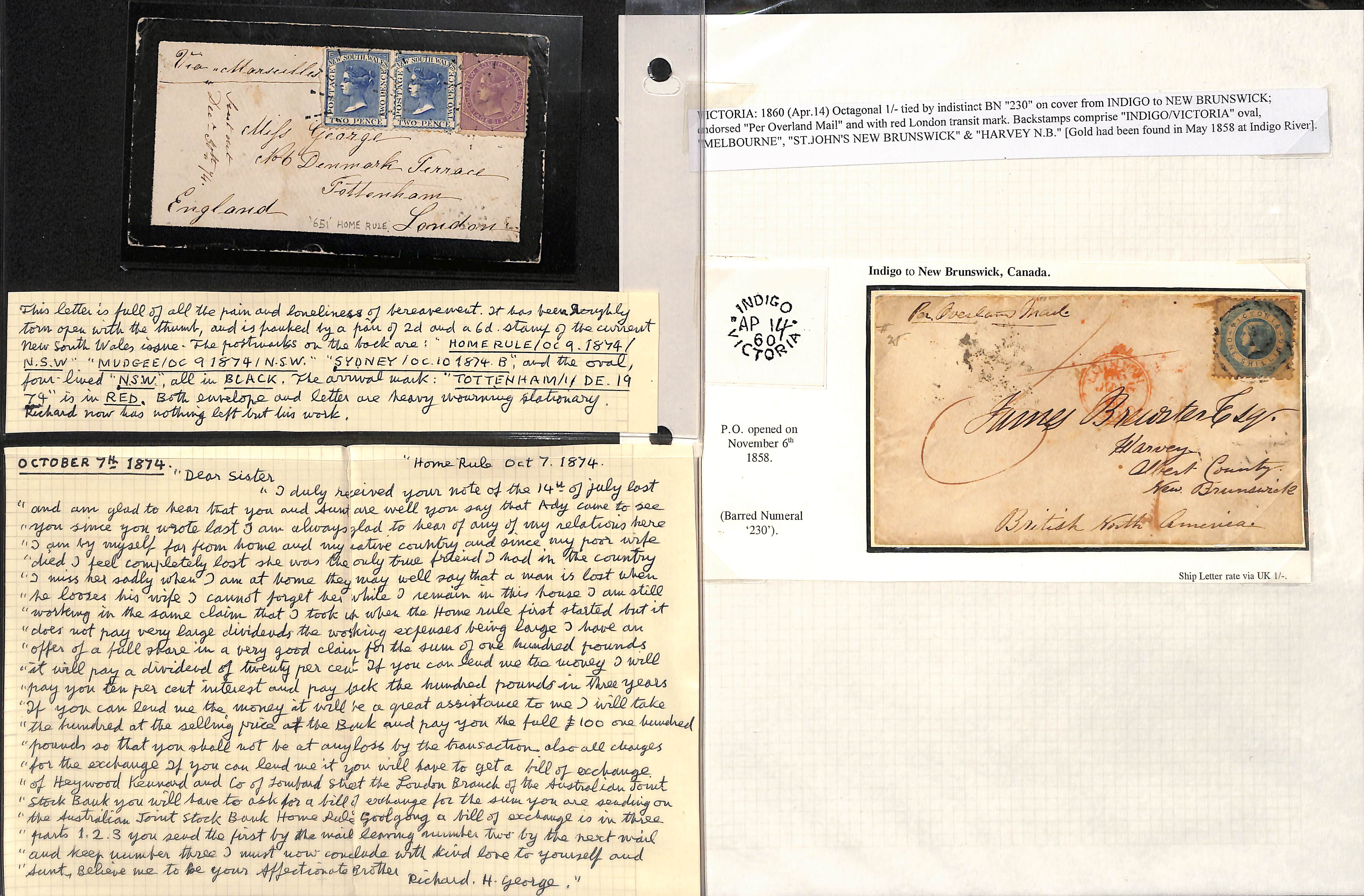 1853-74 Covers (6, two with letters) and entire letters (3) from Victoria (8) or South Australia, - Image 3 of 9