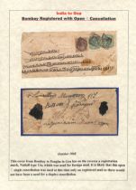 1868 (Oct.) Registered cover from Bombay to Pangim, Goa, with 1a + 4a (2) each cancelled by the