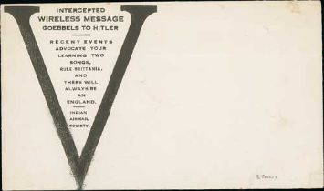 Unused Proof of the type 5 envelope "Intercepted Wireless Message" printed in black, the "V"