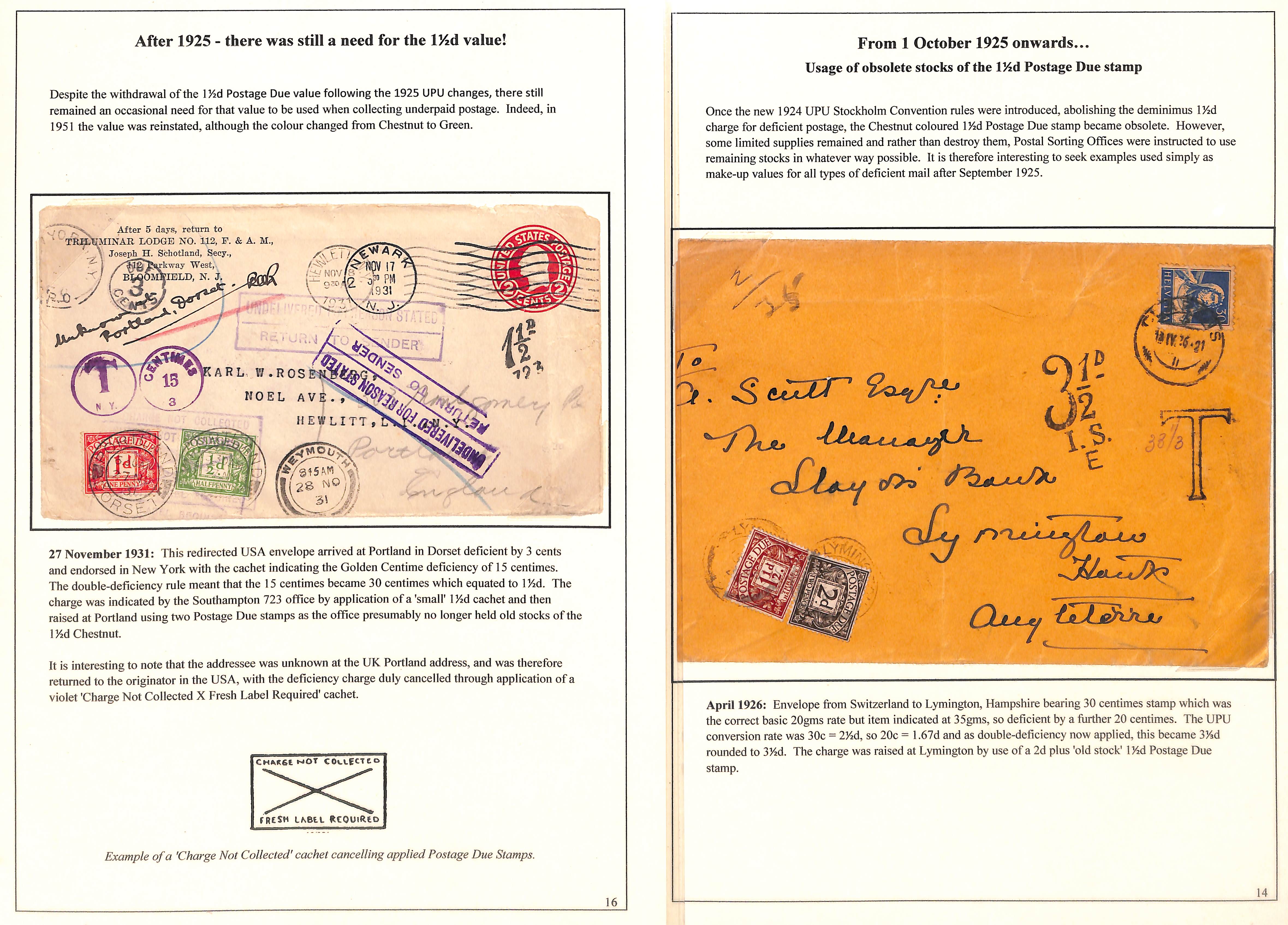 1½d Charges & Due Stamps. 1921-36 Covers and cards with 1½d charges or showing the use of the 1½d - Image 2 of 10
