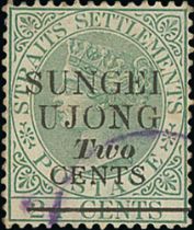 1891 2c on 24c Green, type 34 surcharge with antique "G" in "SUNGEI", fine used with neat violet