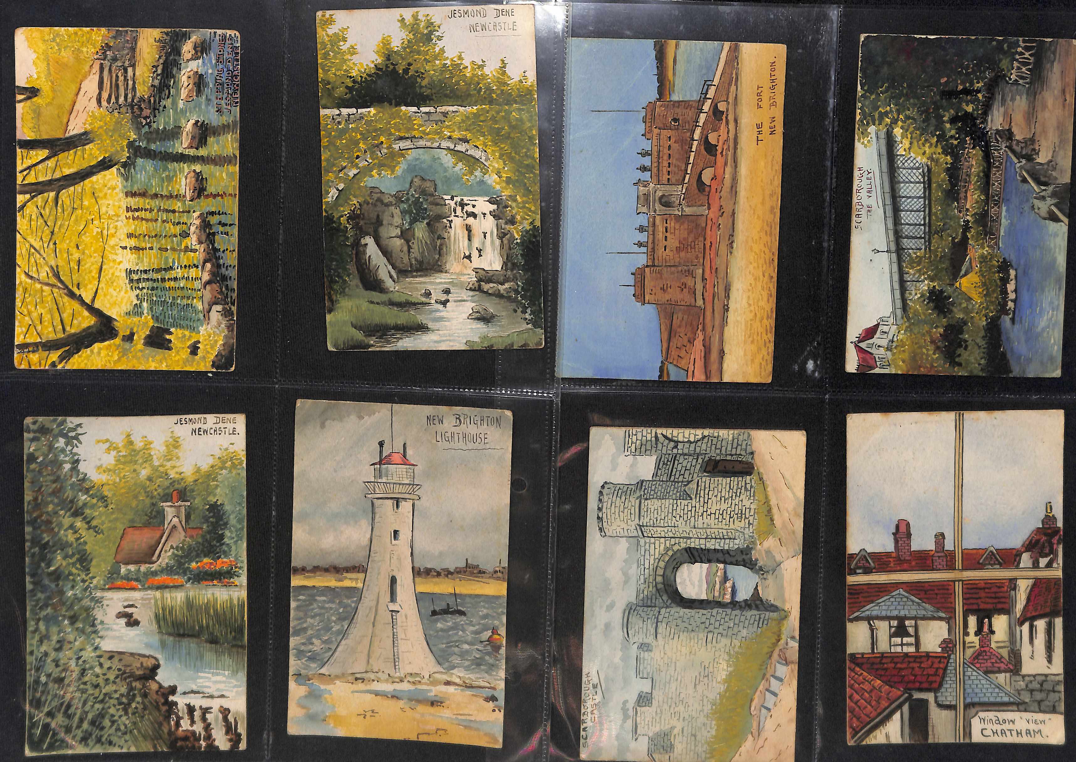 1895-1917 Handpainted picture postcards, most in colour, many very well done, four unused, one on - Image 3 of 8